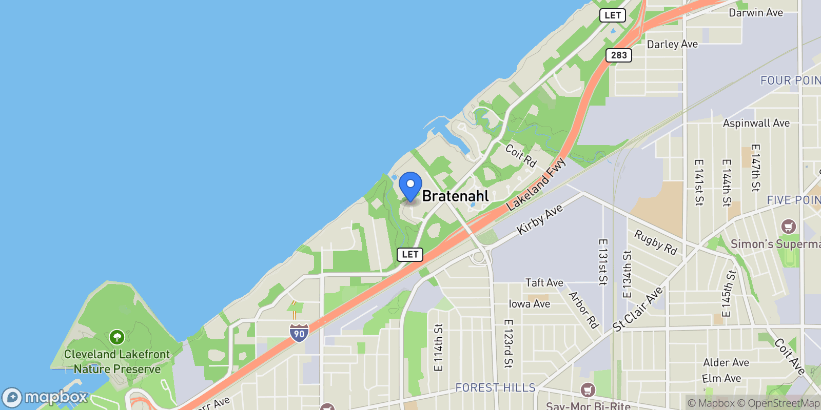 Map showing 20 Hamlet Court, Bratenahl, OH 44108, Bratenahl, Ohio, United States.