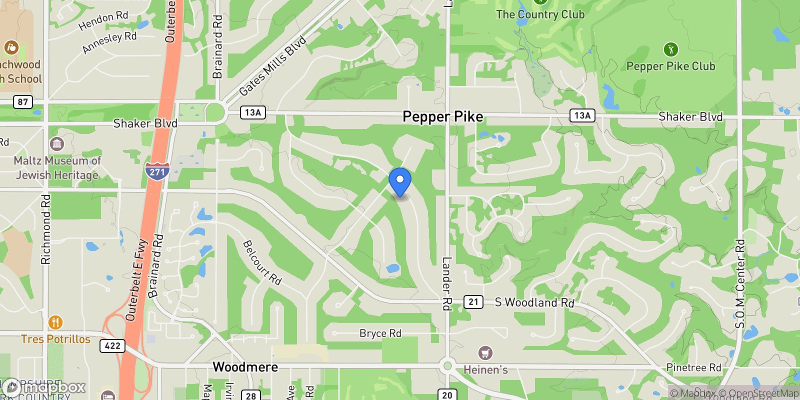 Map showing 29880 Bolingbrook Road, Pepper Pike, OH 44124, Pepper Pike, Ohio, United States.