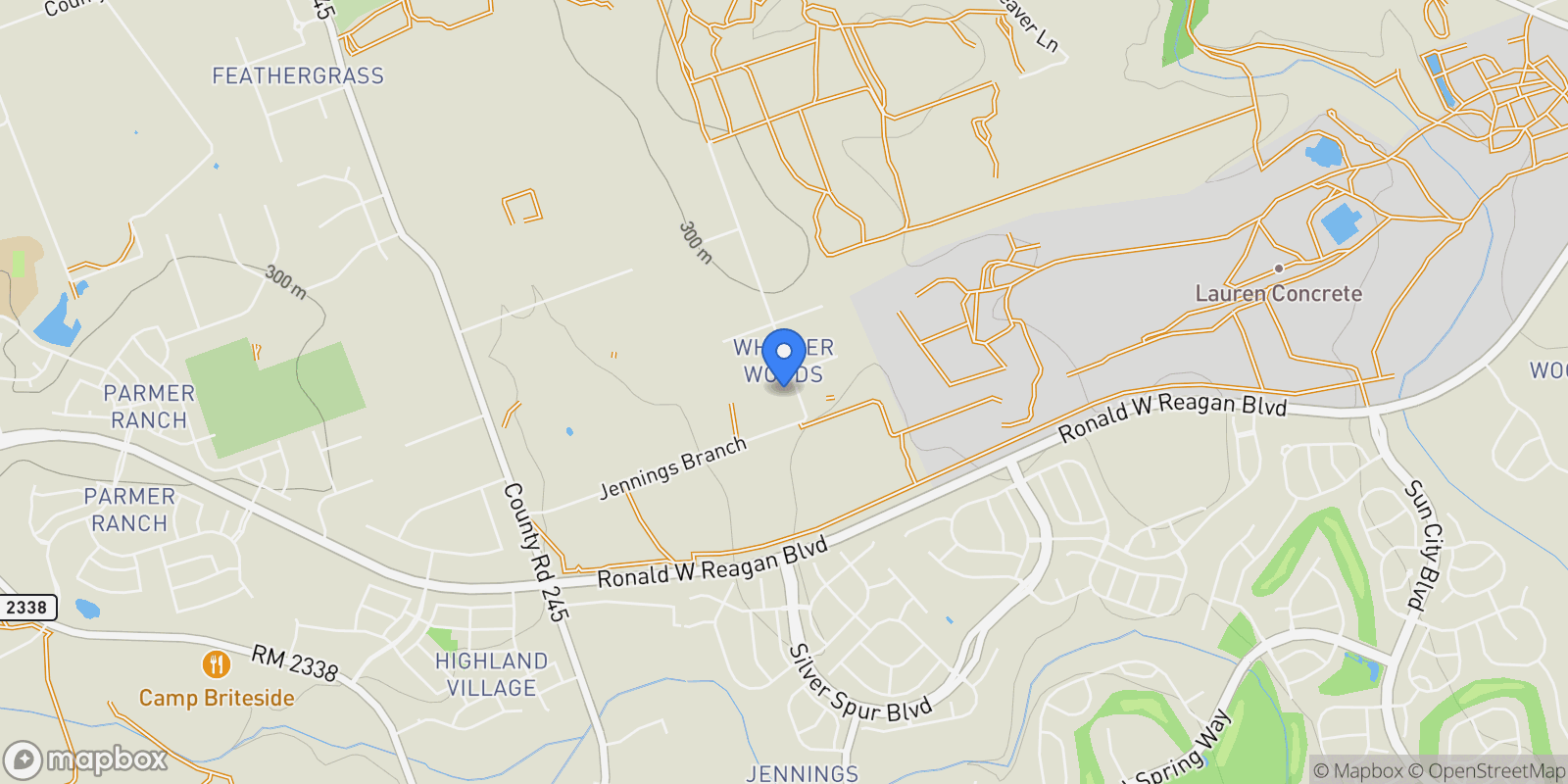 Map showing 1104 Jennings Branch Road, Georgetown, Texas, United States.