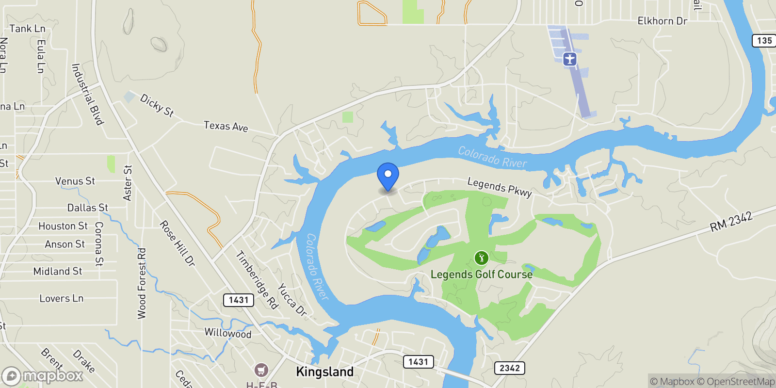 Map showing 103 Still Meadow Drive, Kingsland, Texas, United States.