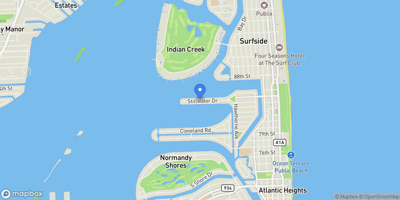Map showing 1351 Stillwater Dr, Miami Beach, Florida, United States.