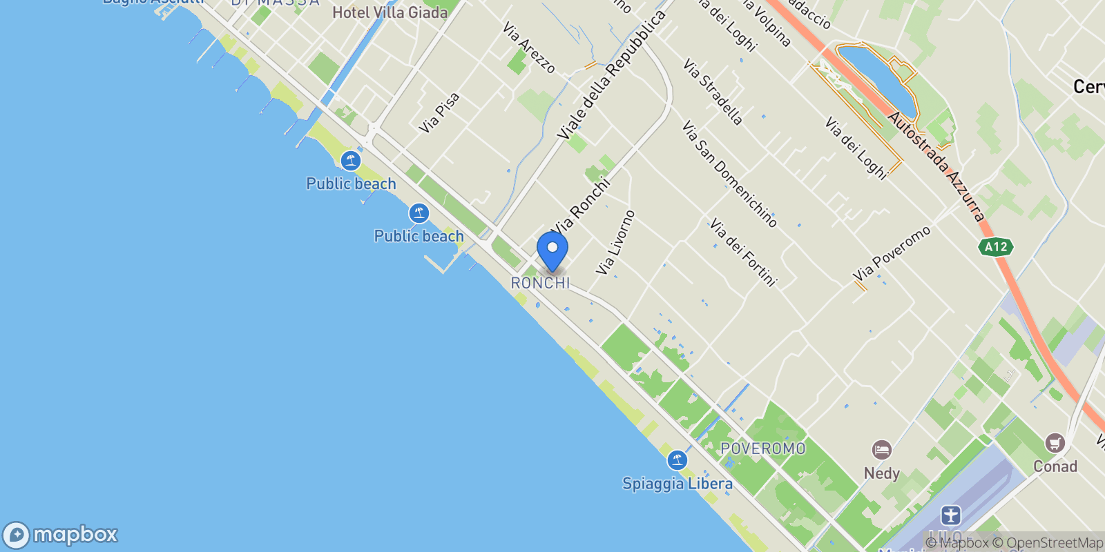 Map showing Via Verdi, 1, Massa - Carrara, Marina di Massa, Tuscany, Italy.