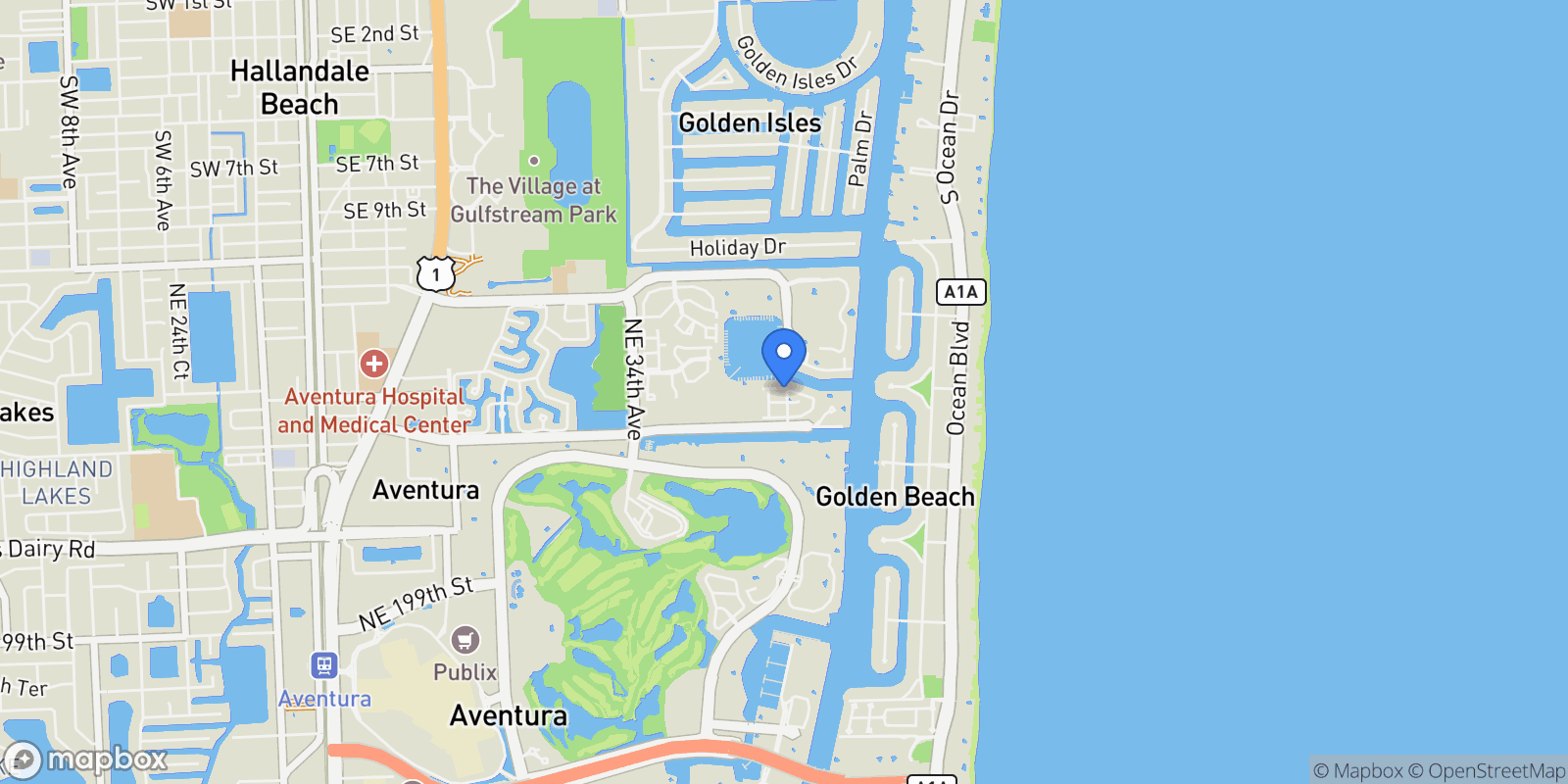 Map showing 3728 NE 208th Ter, Aventura, Florida, United States.