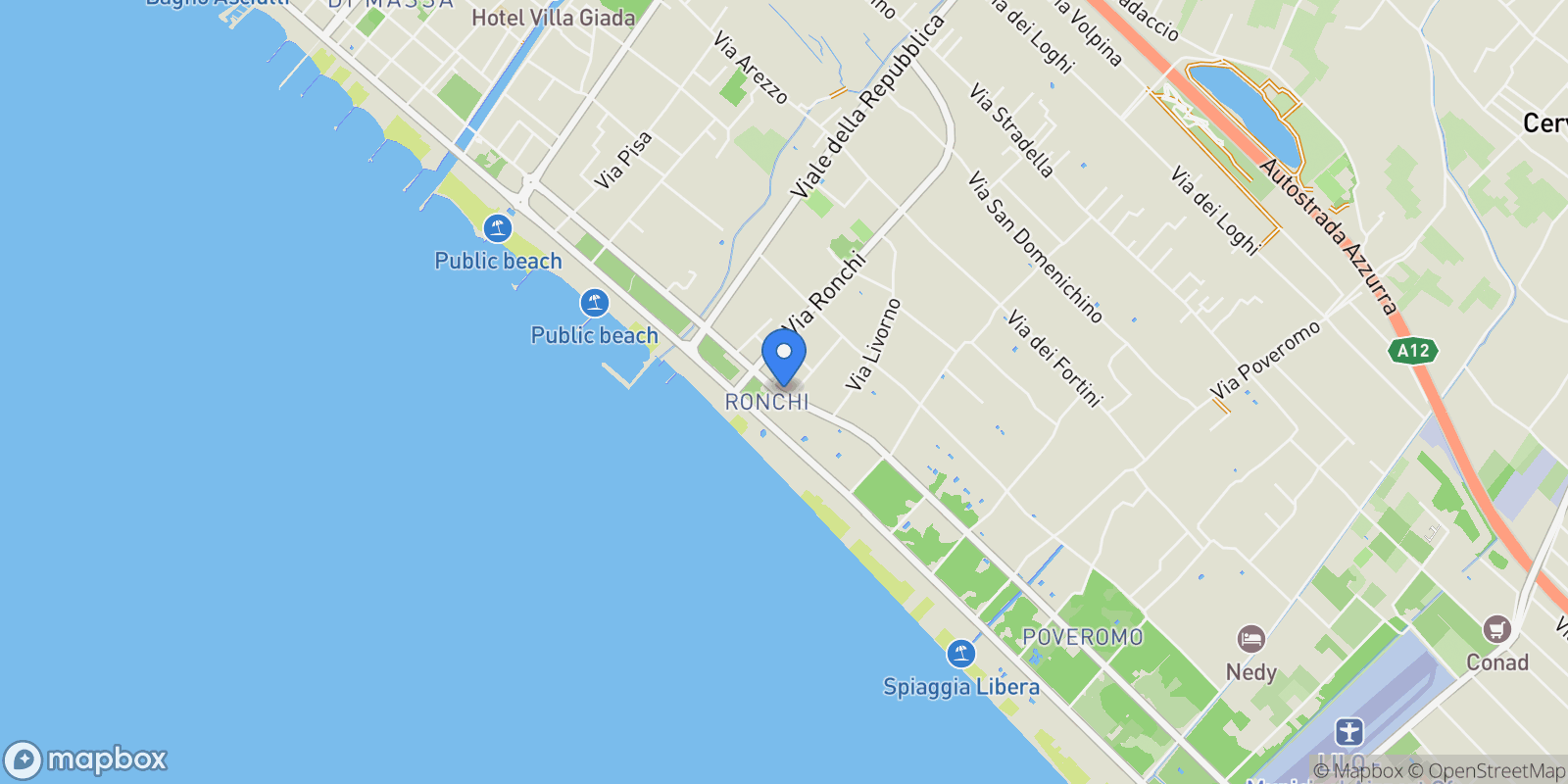 Map showing Via Verdi, 1, Massa - Carrara, Marina di Massa, Tuscany, Italy.