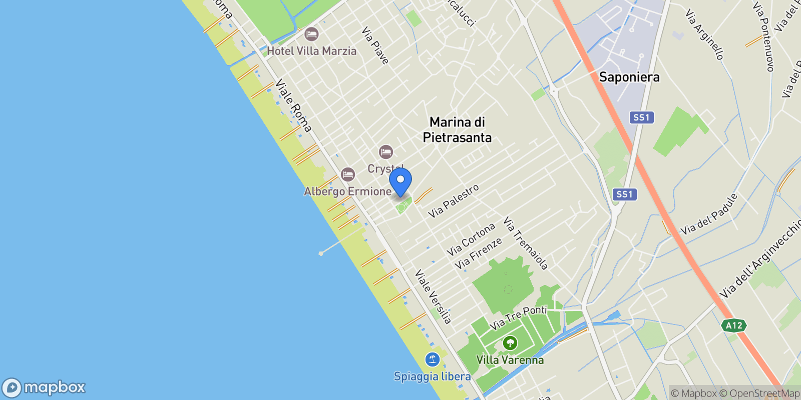 Map showing Via Verdi, 1, Lucca, Marina di Pietrasanta, Tuscany, Italy.