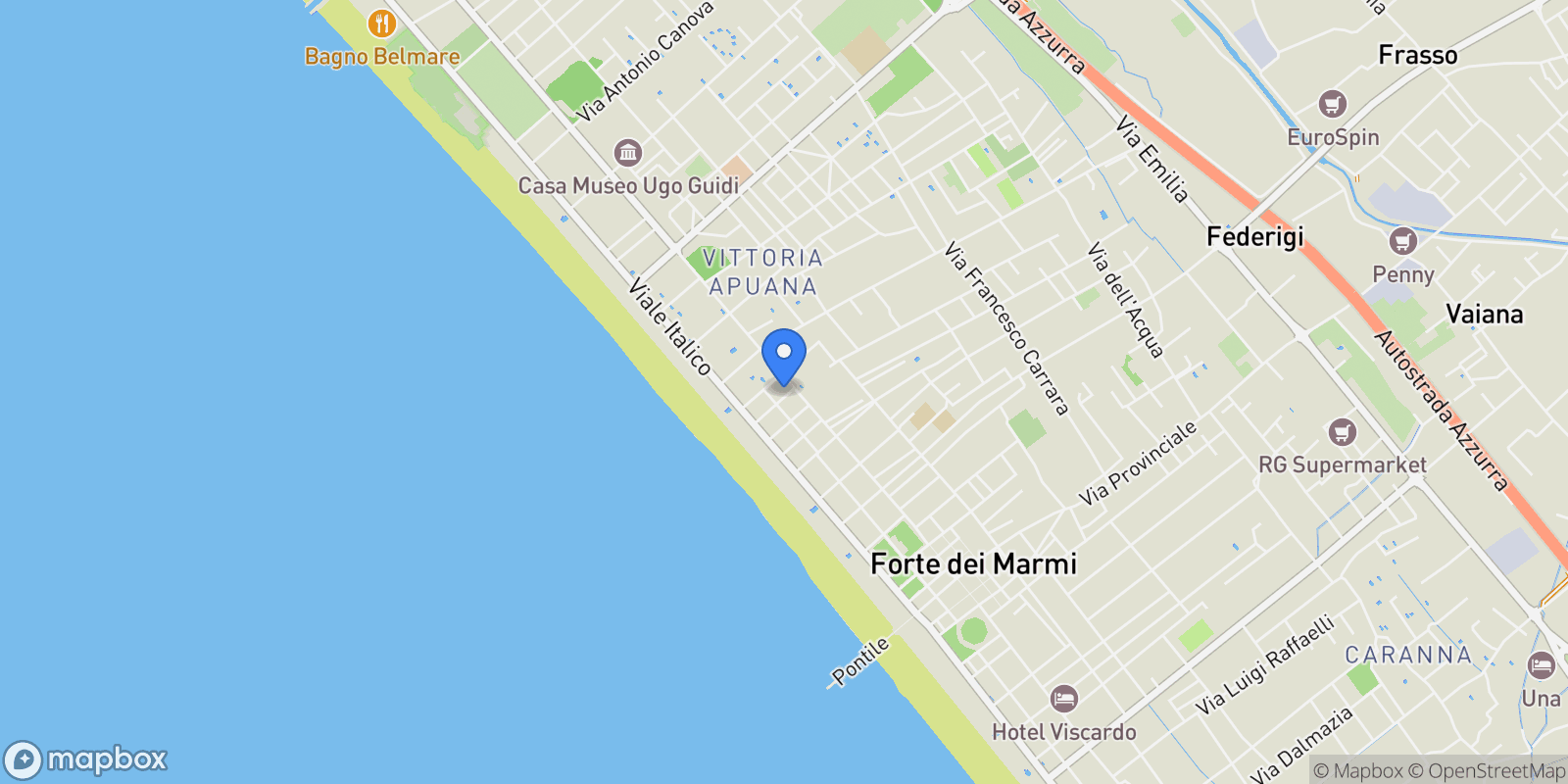 Map showing Via Verdi, 1, Lucca, Forte dei Marmi, Tuscany, Italy.