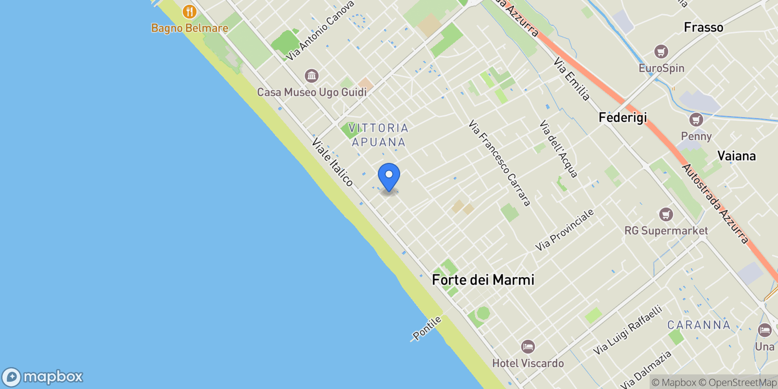 Map showing Via Verdi, 1, Lucca, Forte dei Marmi, Tuscany, Italy.