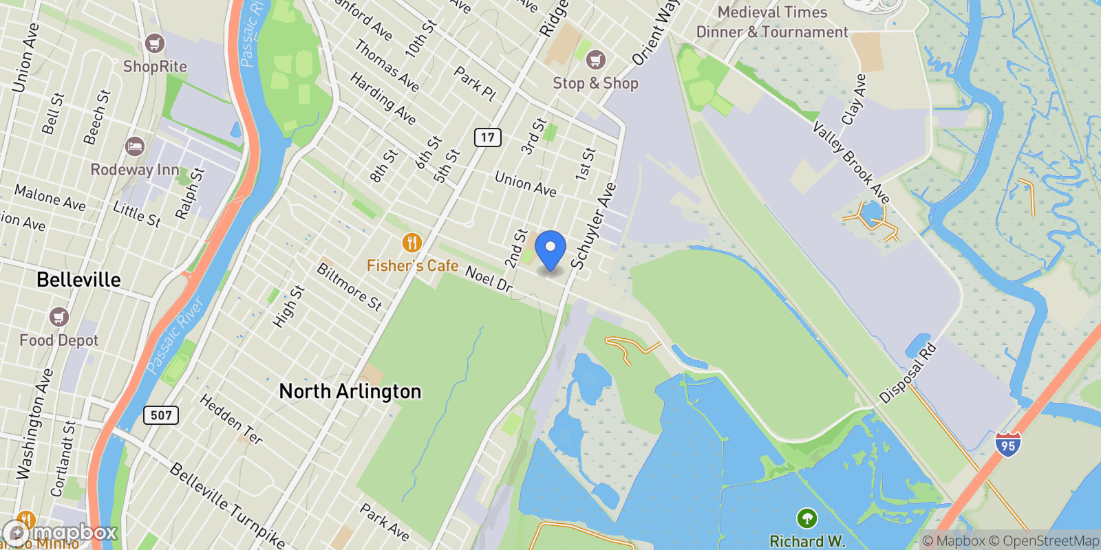 Map showing 2 Eckhardt Terrace, North Arlington, NJ 07031, North Arlington, New Jersey, United States.