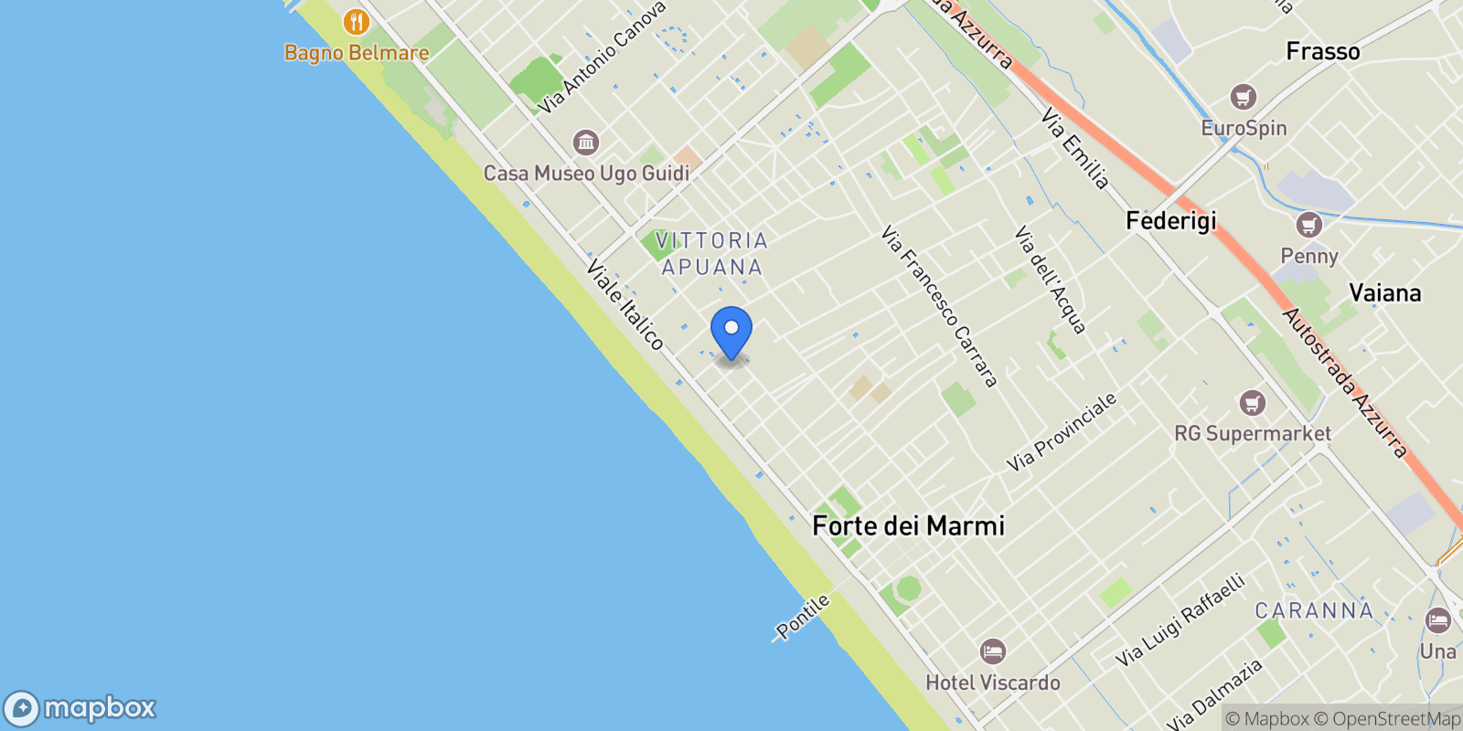 Map showing Via Verdi, 1, Lucca, Forte dei Marmi, Tuscany, Italy.