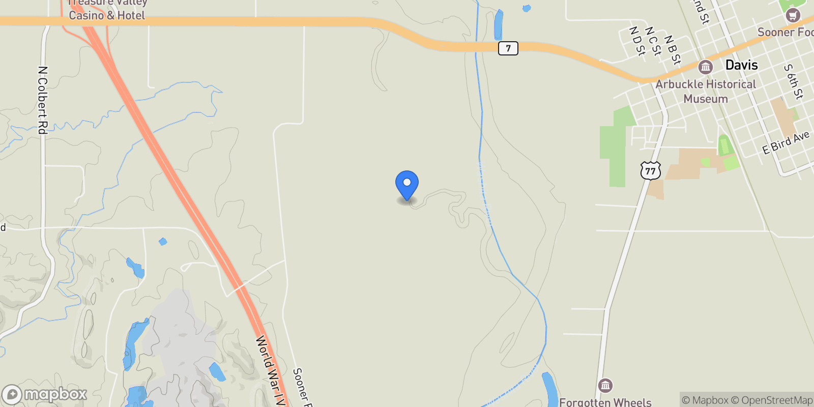 Map showing 1103 Sooner Rock Road, Davis, OK 73030, Davis, Oklahoma, United States.