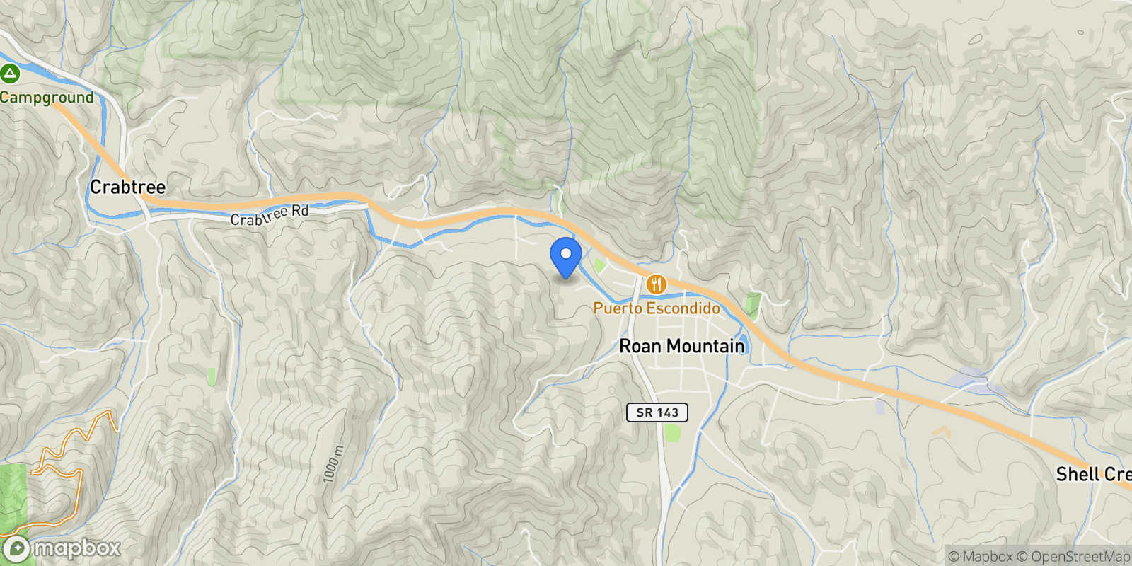 Map showing 154 State Highway 143, Roan Mountain, TN 37687, Roan Mountain, Tennessee, United States.