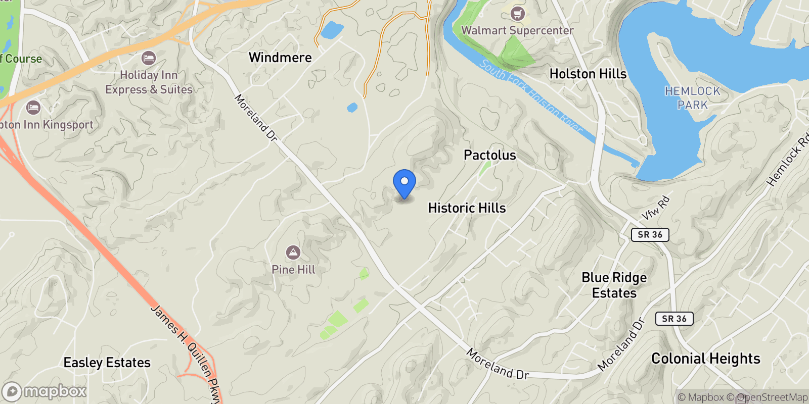 Map showing 287 Pactolus Road, Kingsport, TN 37663, Kingsport, Tennessee, United States.