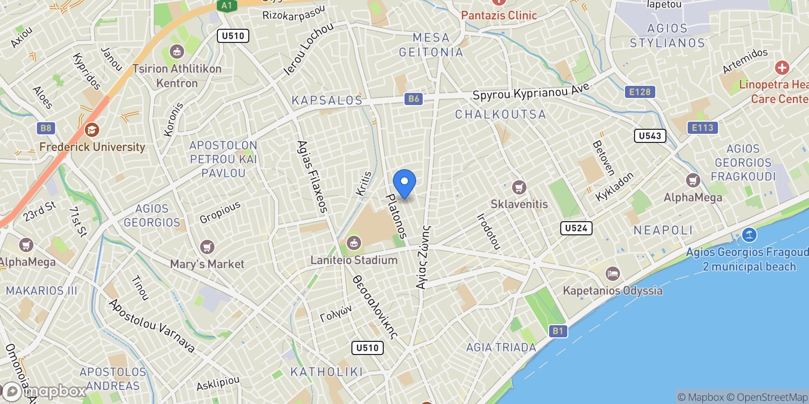 Map showing Γεωργίου Φασουλιώτη 20, Lemesos 3090, Cyprus, Limassol, Limassol, Cyprus.