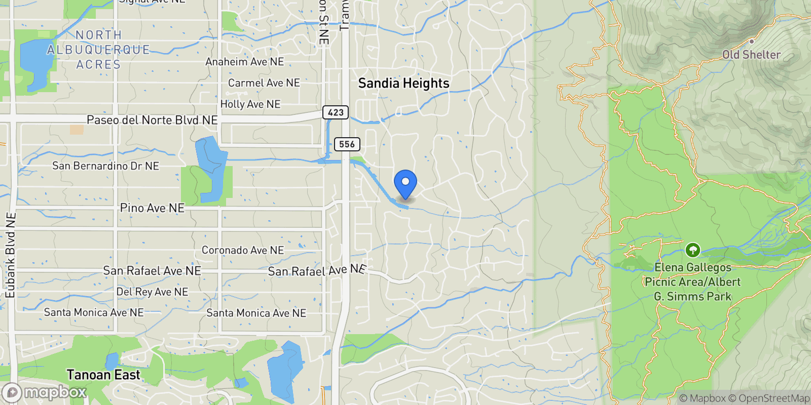 Map showing 925 TRAMWAY Lane NE, Albuquerque, NM 87122, Albuquerque, New Mexico, United States.