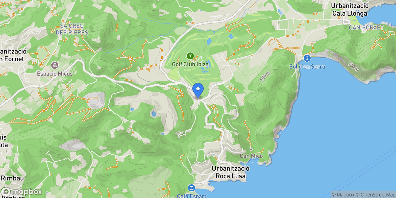 Map showing Urbanización Roca Llisa, 07840 Santa Eulalia del Río, Illes Balears, Spain, Roca Llisa, Santa Eularia des Riu, Balearic Islands.