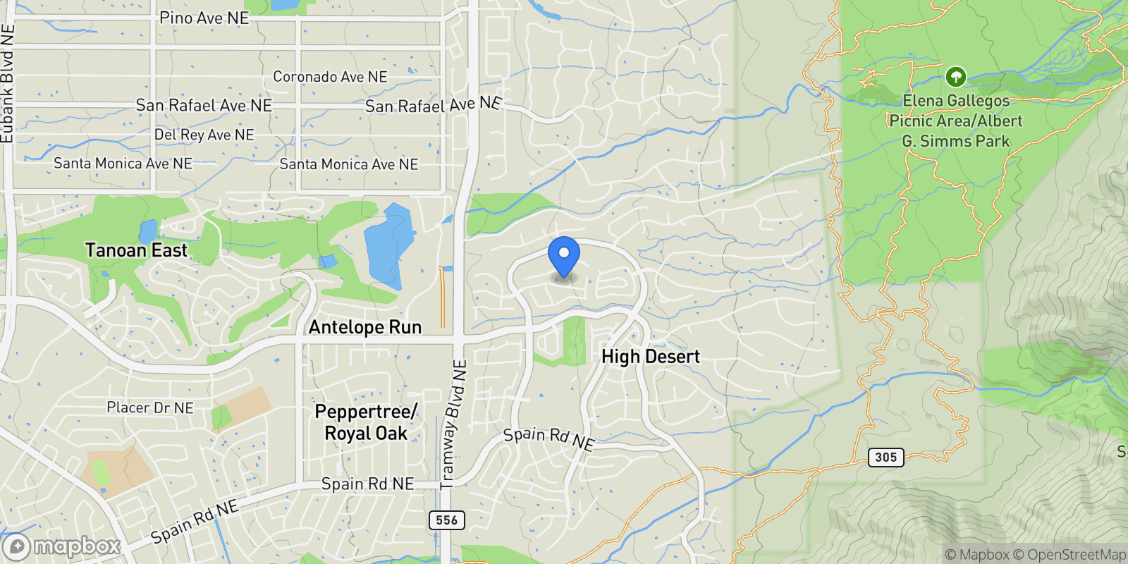 Map showing 6505 Alpine Trail Street NE, Albuquerque, NM 87111, Albuquerque, New Mexico, United States.
