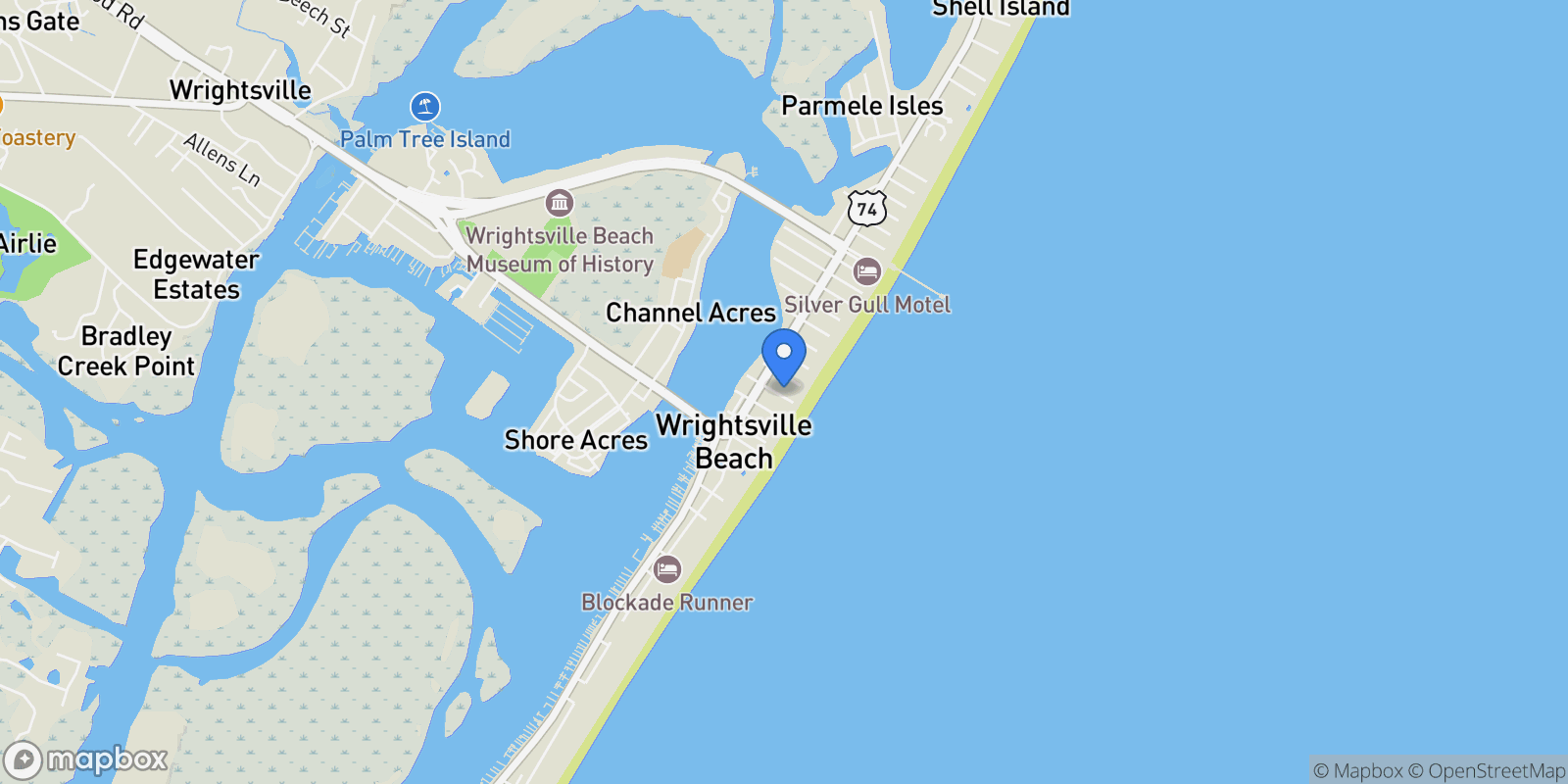 Map showing 9 E Atlanta Street, Wrightsville Beach, North Carolina, United States.