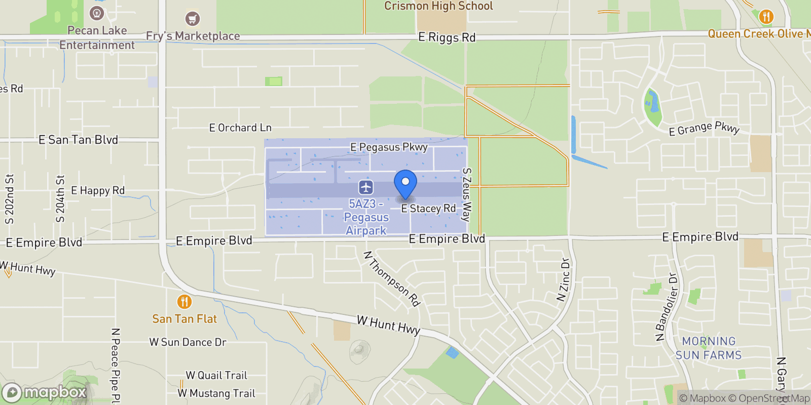 Map showing 21868 E STACEY Road, Queen Creek, Arizona, United States.