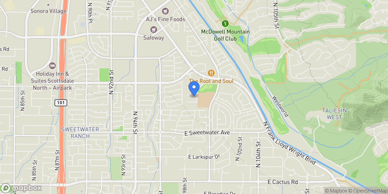 Map showing 9869 E DAVENPORT Drive, Scottsdale, Arizona, United States.
