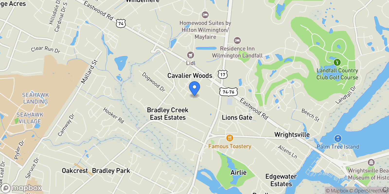 Map showing 201 King Arthur Drive, Wilmington, North Carolina, United States.