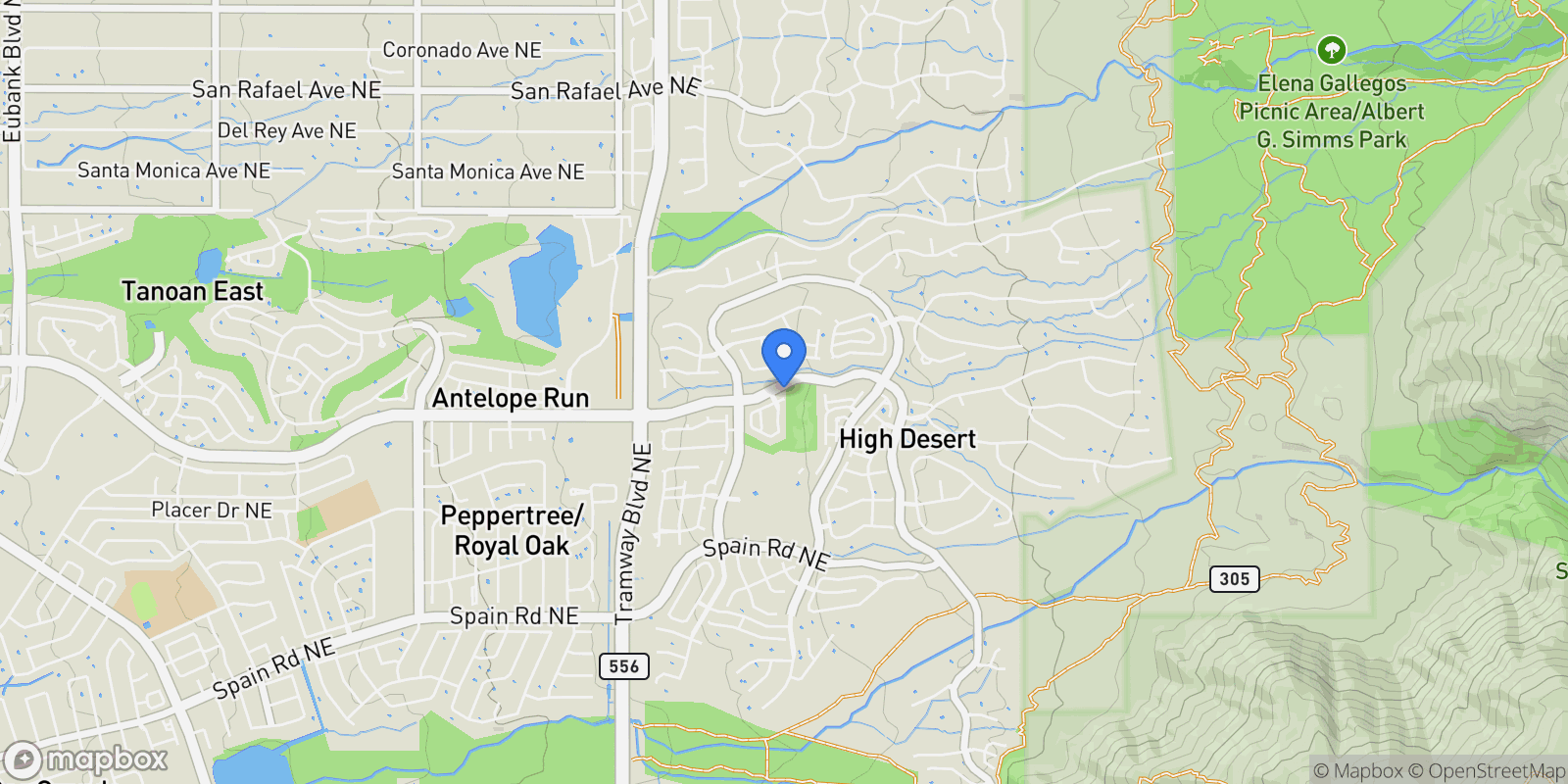Map showing 6359 Cliffbrush Lane NE, Albuquerque, NM 87111, Albuquerque, New Mexico, United States.