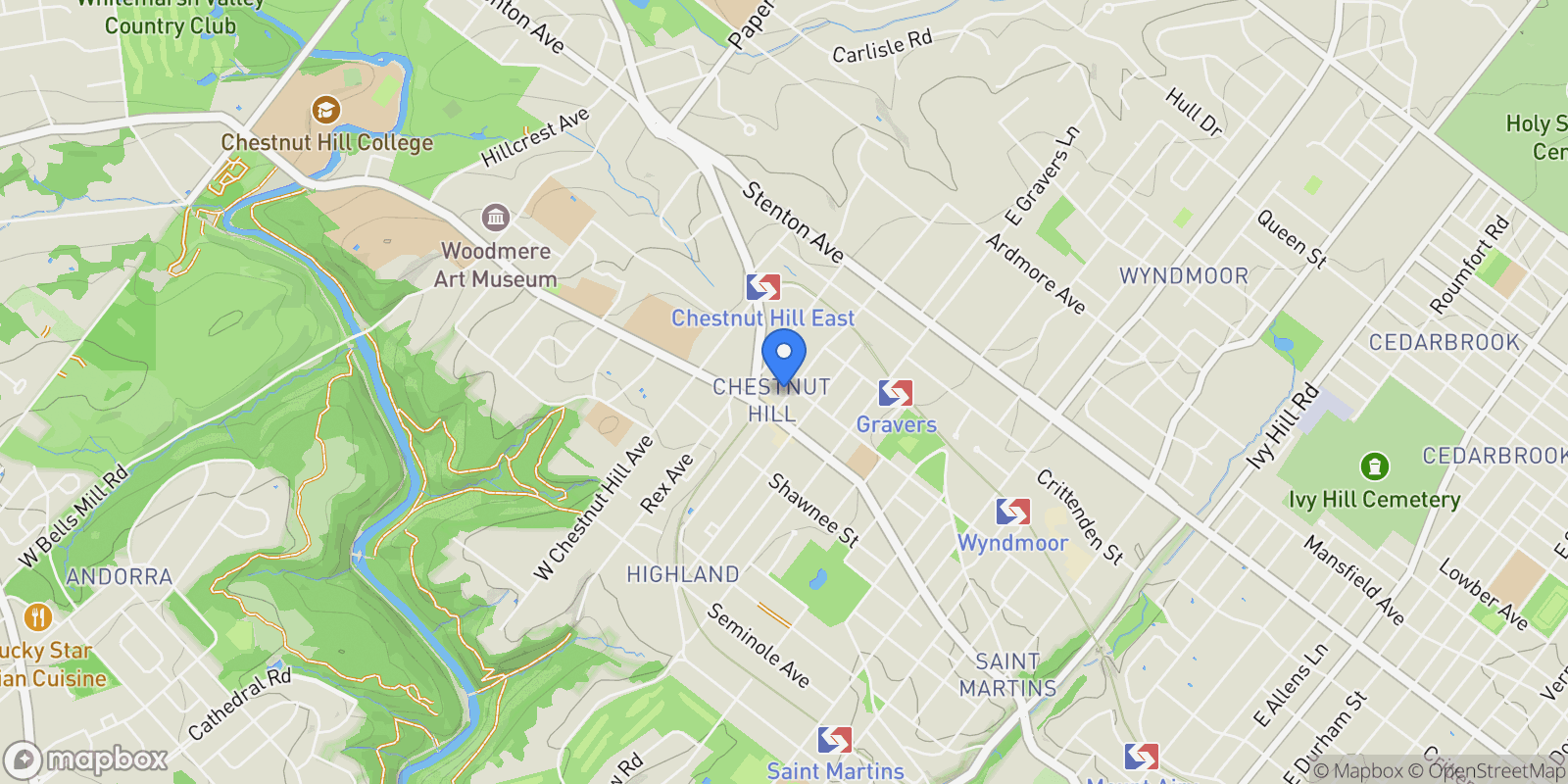 Map showing 191 East Evergreen Avenue , Philadelphia, PA 19118, Philadelphia, Pennsylvania, United States.