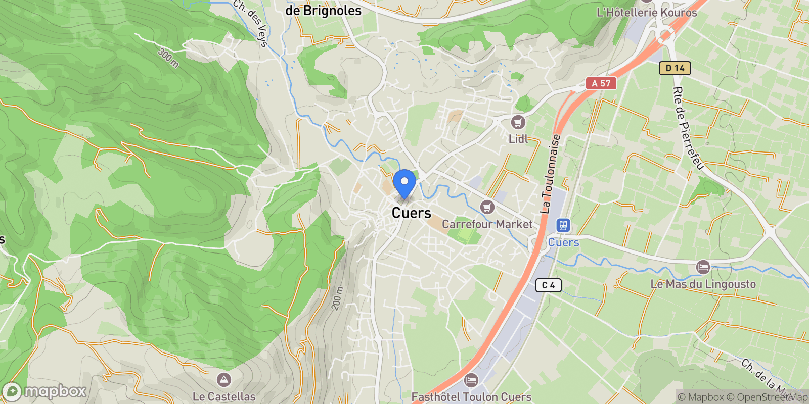 Map showing Cuers, Cuers, Cuers, Provence-Alpes-Côte d'Azur, France.