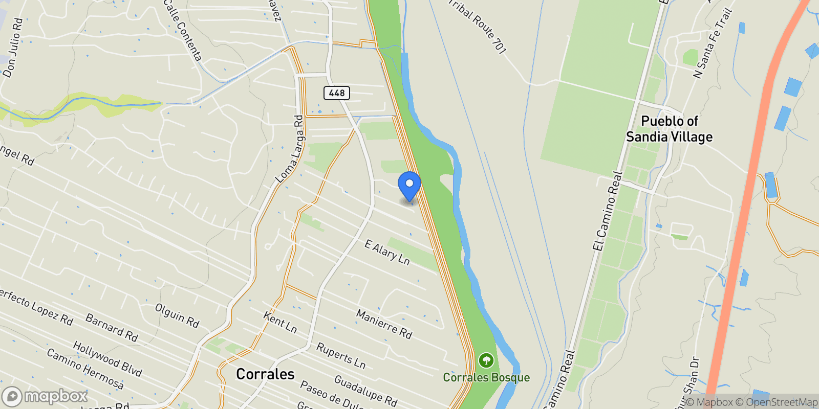 Map showing 123 SEGO Lane, Corrales, NM 87048, Corrales, New Mexico, United States.