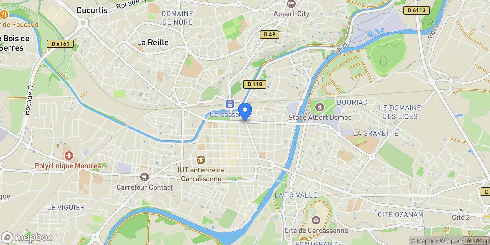 Map showing Carcassonne, Carcassonne, Carcassonne, Occitanie, France.