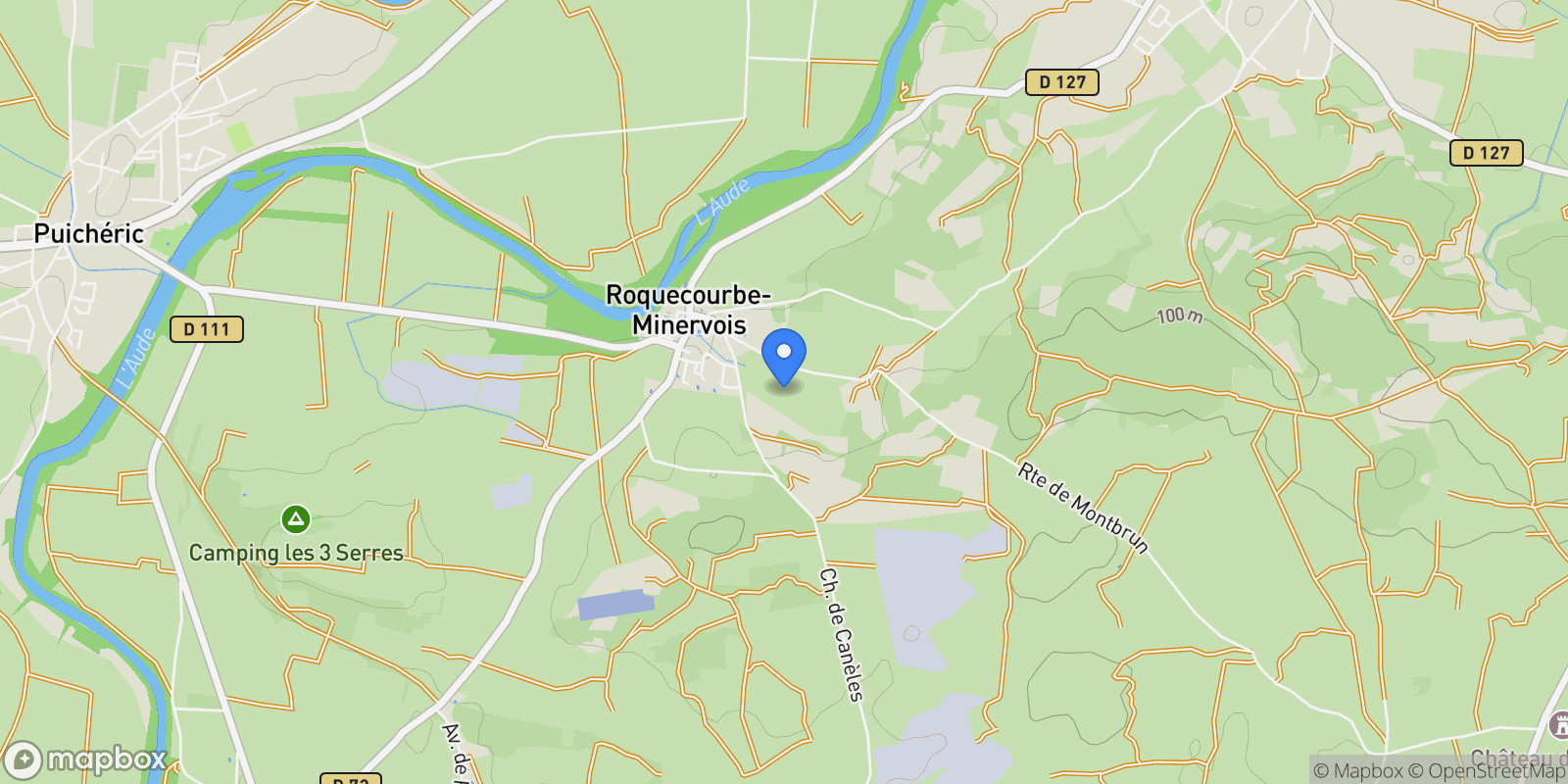 Map showing Roquecourbe-Minervois, Roquecourbe-Minervois, Roquecourbe-Minervois, Occitanie, France.