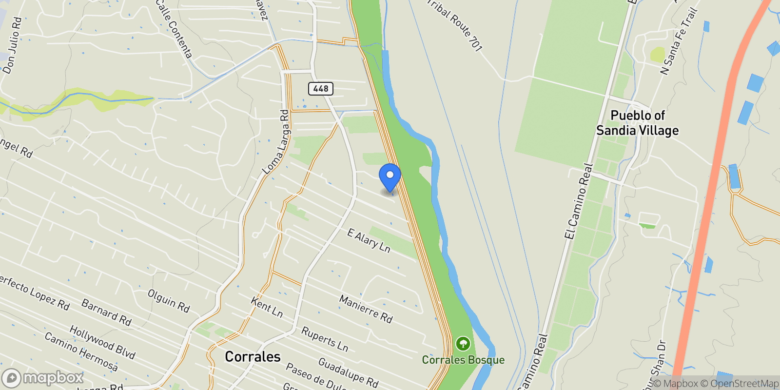 Map showing 123 Sego Lane, Corrales, NM 87048, Corrales, New Mexico, United States.