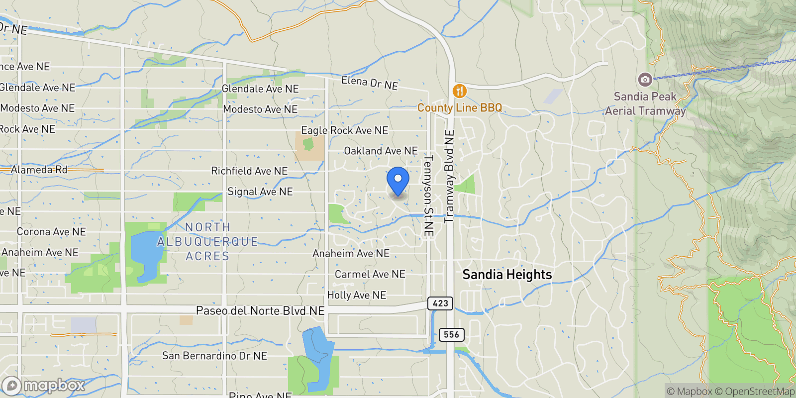 Map showing 12407 Pristine Court NE, Albuquerque, NM 87122, Albuquerque, New Mexico, United States.