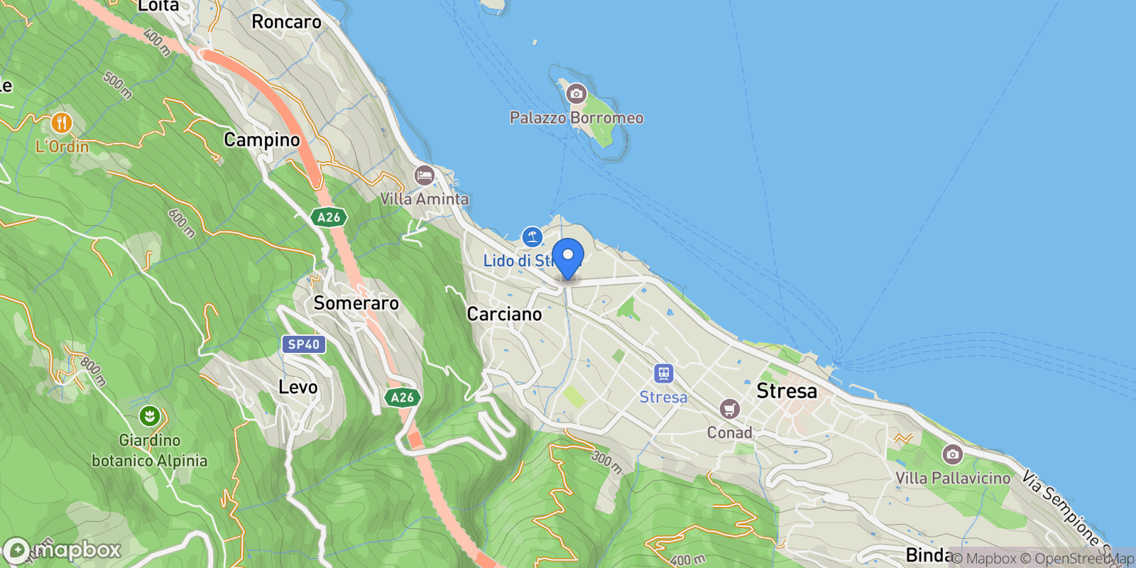 Map showing 28838 Stresa, Province of Verbano-Cusio-Ossola, Italy, Stresa, Piedmont, Italy.