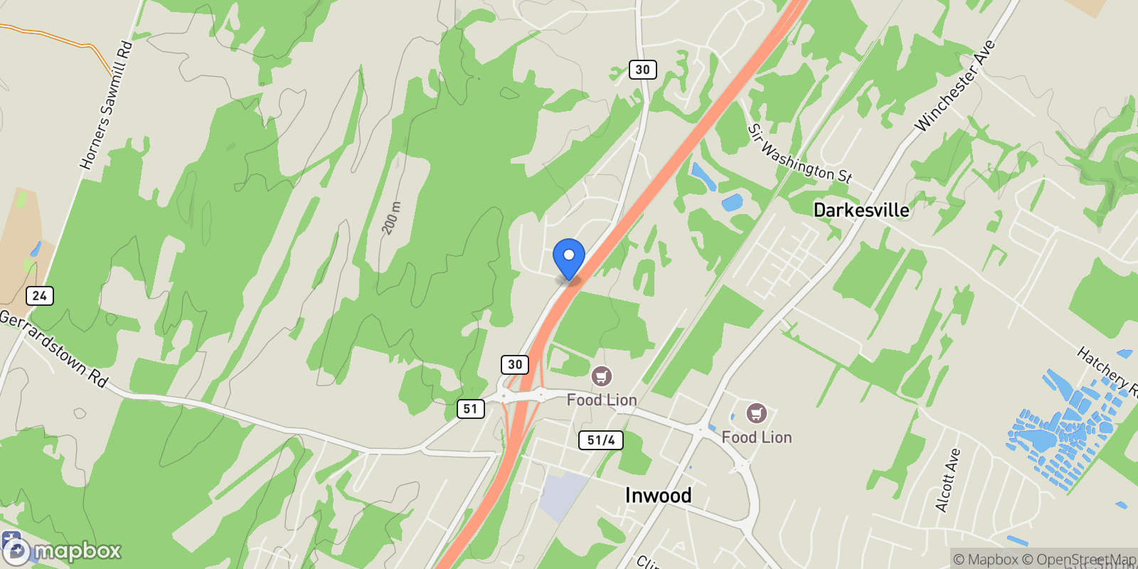 Map showing Arden Nollville Rd and Interstate 81 , Inwood, WV 25428, Bunker Hill, West Virginia, United States.