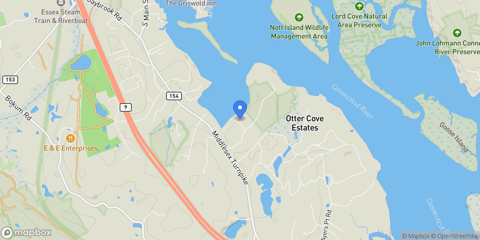 Map showing 13 Hemlock Drive, Essex, Connecticut, United States.