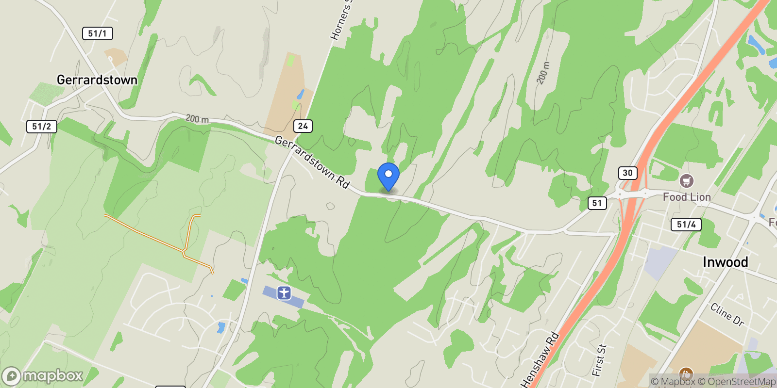 Map showing Gerrardstown Rd, Inwood, WV 25428, Inwood, West Virginia, United States.