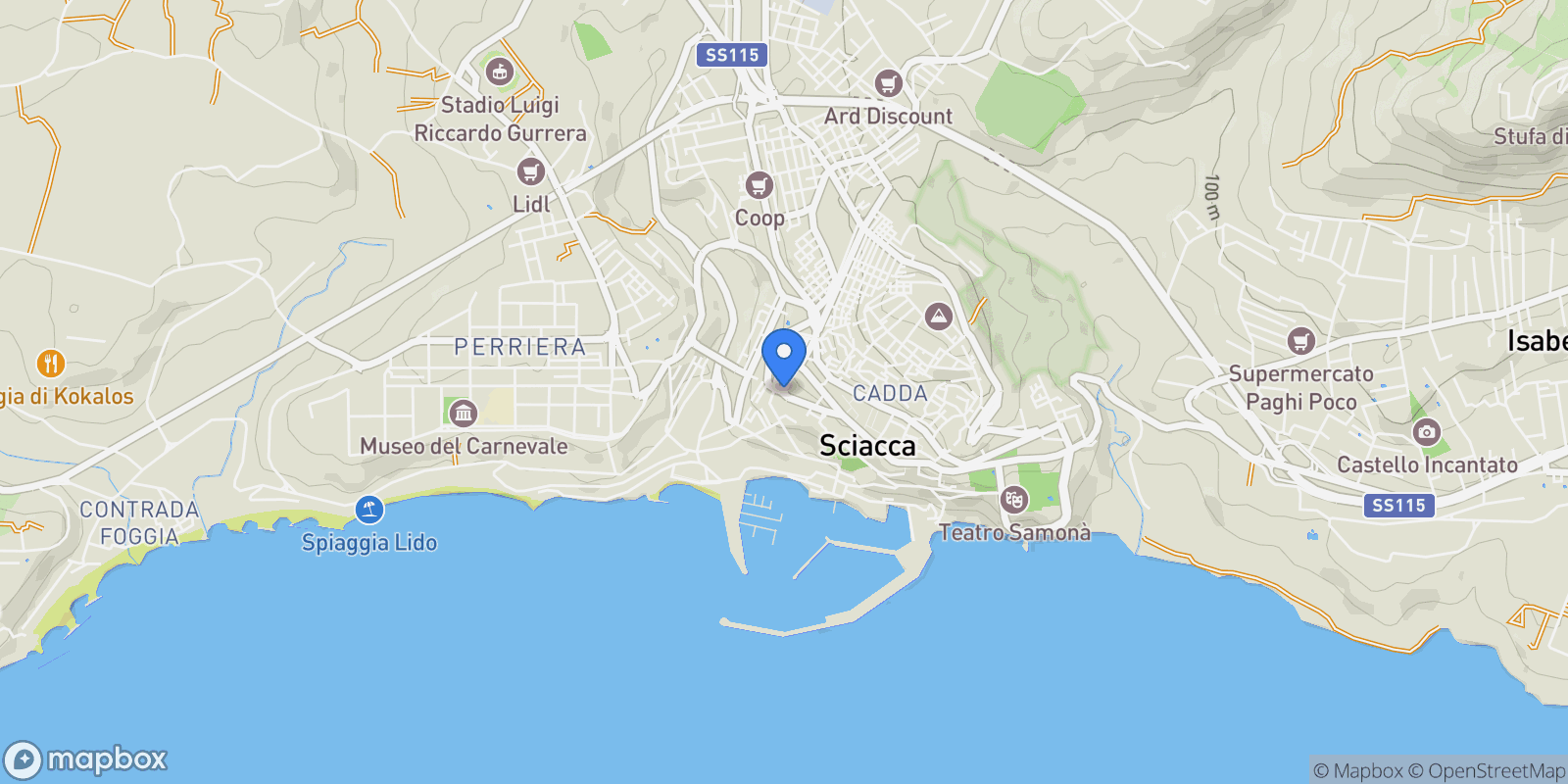 Map showing 92019 Sciacca, AG, Italy, Sciacca, Sicily, Italy.