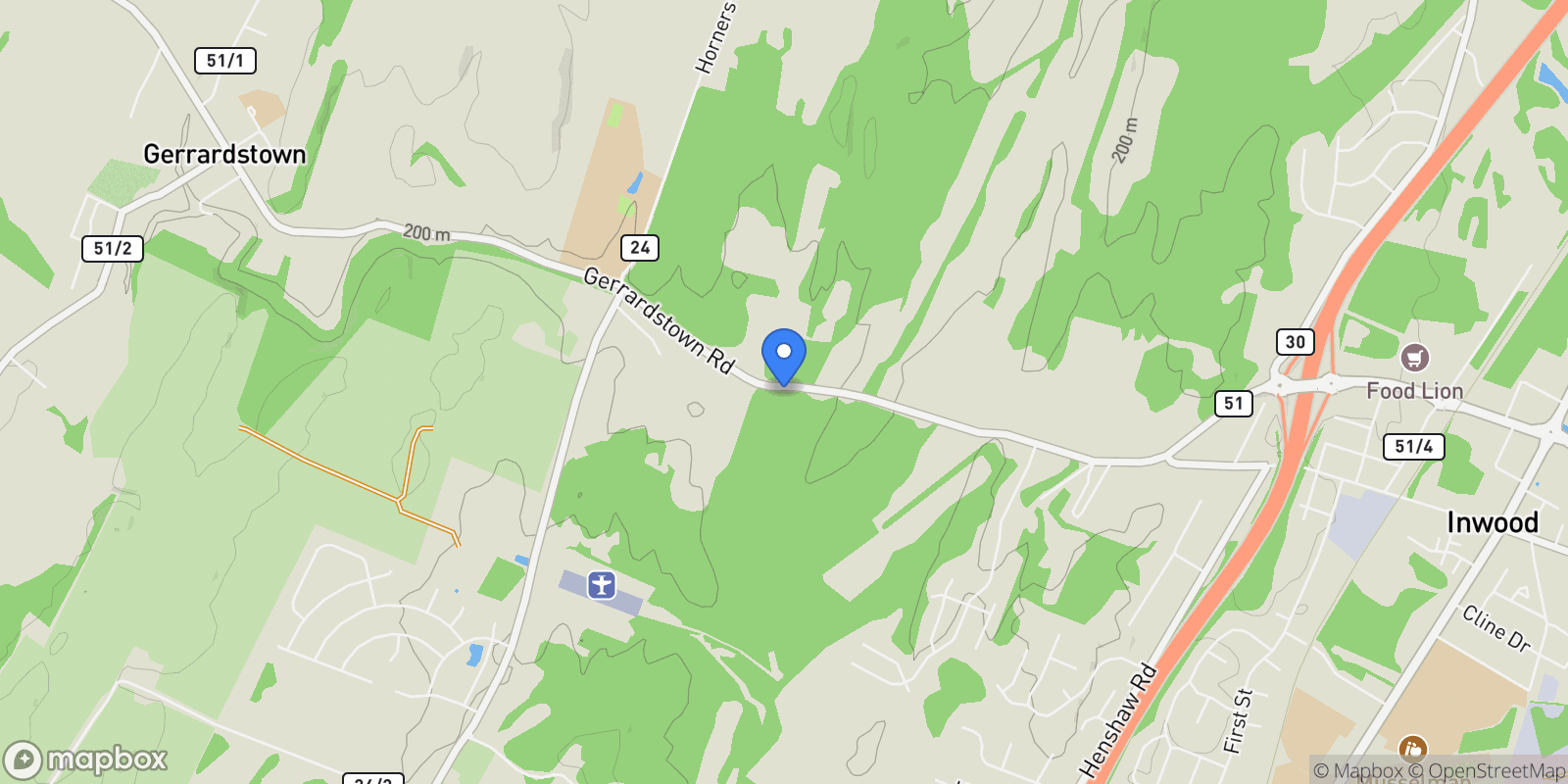 Map showing 3462 Gerrardstown Rd, Inwood, WV 25428, Gerrardstown, West Virginia, United States.