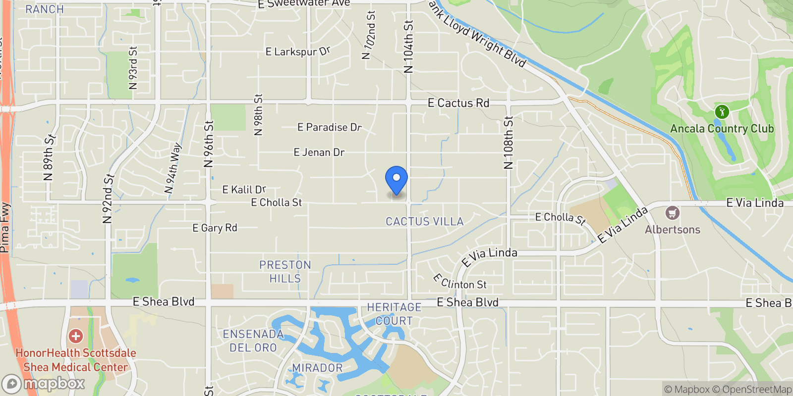 Map showing 10380 E CHOLLA Street, Scottsdale, Arizona, United States.