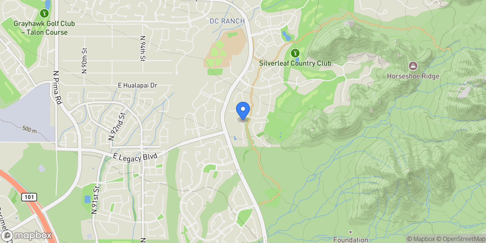 Map showing 18927 N 101st Street, Scottsdale, Arizona, United States.