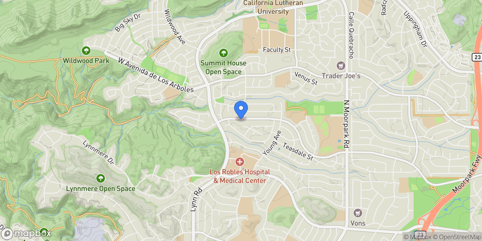 Map showing 250 W Avenida De Las Flores, Thousand Oaks, CA 91360, Thousand Oaks, California, United States.