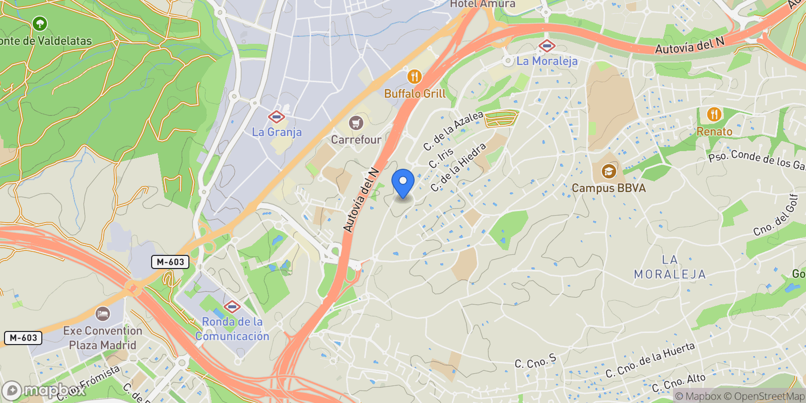 Map showing Madrid, Madrid, Cities, Madrid, La Moraleja, Alcobendas, Community of Madrid.