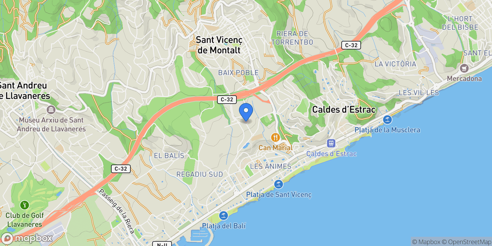 Map showing Barcelona, Barcelona, Cities, Barcelona, Sant Vicenc de Montalt, Catalonia, Spain.