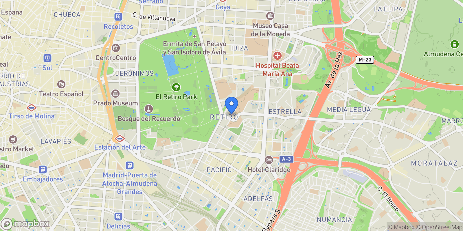 Map showing Madrid, Madrid, Cities, Madrid, Retiro, Madrid, Spain.