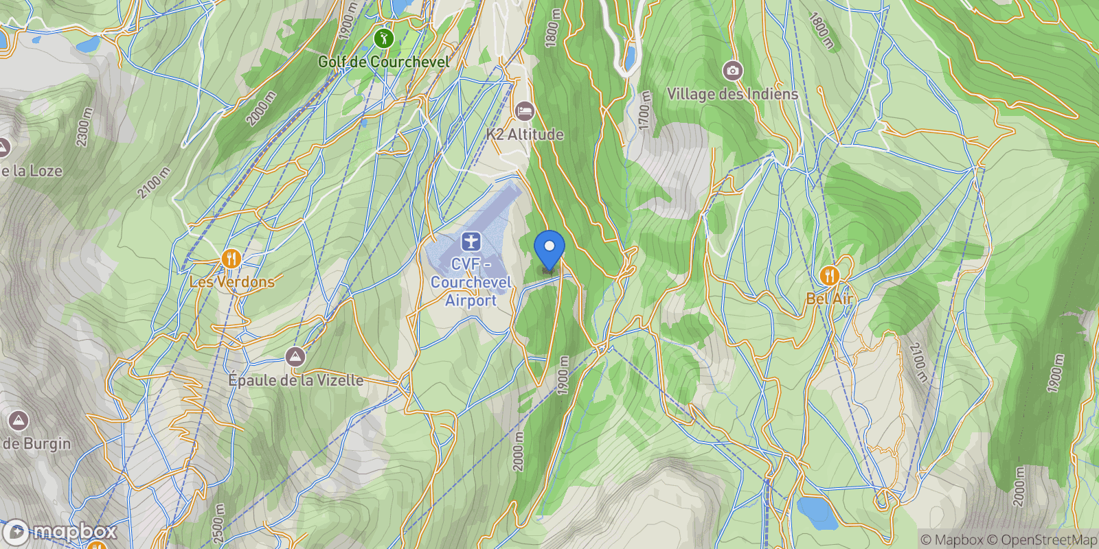 Map showing Courchevel, Auvergne-Rhône-Alpes, France.