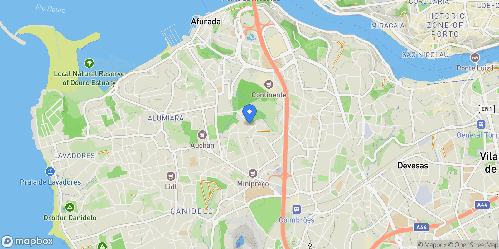 Map showing R. Margarida da Silva Cruz, 4400 Vila Nova de Gaia, Portugal, Canidelo, Porto District, Portugal.