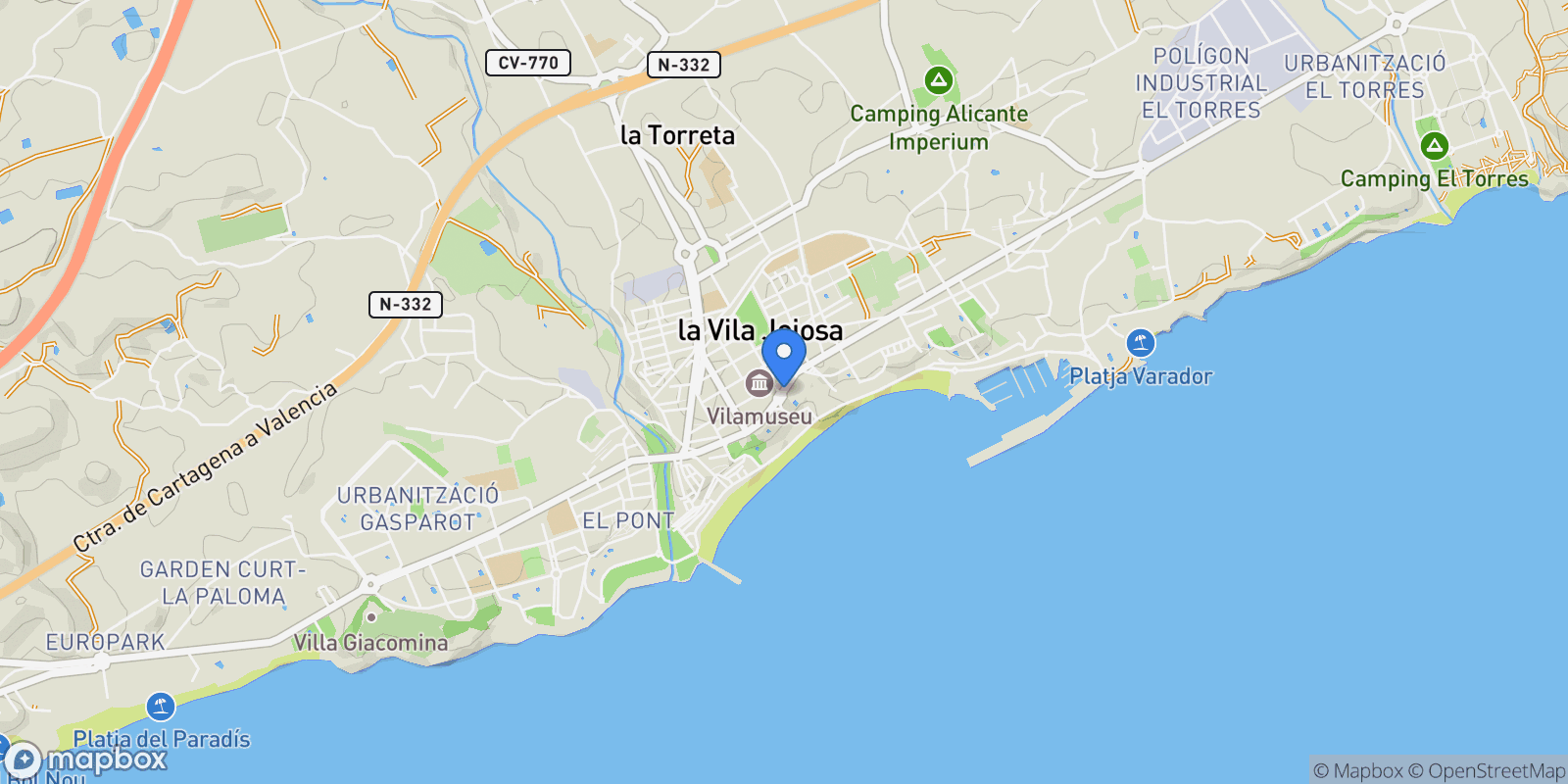 Map showing Villajoyosa, Villajoyosa, Costa Blanca North, Villajoyosa, la Vila Joiosa / Villajoyosa, Valencian Community, Spain.
