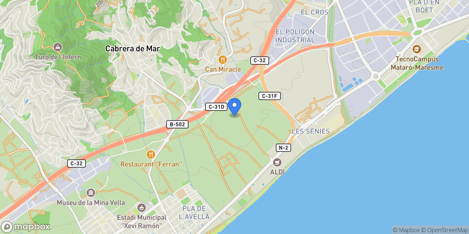 Map showing Barcelona, Barcelona, Cities, Barcelona, Cabrera de Mar, Catalonia, Spain.
