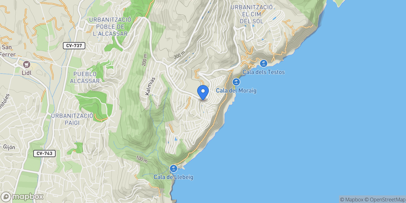 Map showing Benitachell, Benitachell, Costa Blanca North, Benitachell, Cumbre del Sol, el Poble Nou de Benitatxell / Benitachell, Valencian Community.