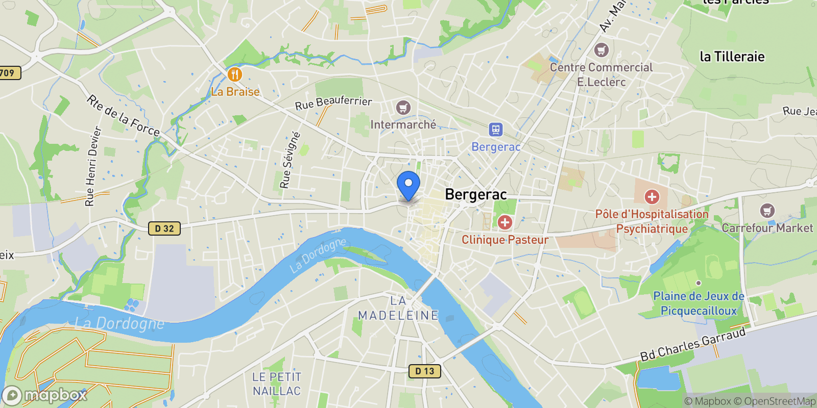 Map showing Bergerac, Bergerac, Bergerac, Nouvelle-Aquitaine, France.